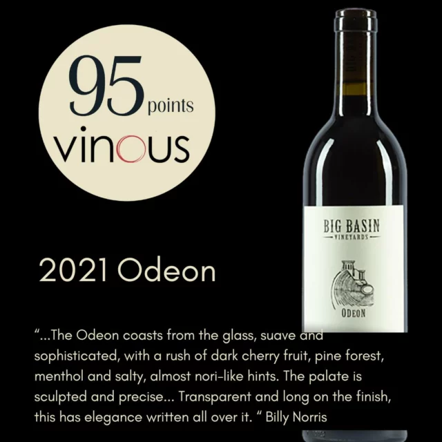 We are thrilled to announce that our 2021 Odeon, a signature red wine crafted from a blend of Syrah and Cabernet, has been awarded an impressive 95 points. This wine has consistently garnered high praise over the years.

Join us on November 7, 7-9 pm 
Odeon Vertical Tasting at our Downtown Santa Cruz Tasting Room & Wine Bar

This limited production wine has traditionally been a blend of Syrah and Cabernet. Different fruit sources have been used over the years, so this is an opportunity to try different examples of this blend pulled from various vineyards. Some vintages even included Viognier, which was co-fermented with the Syrah! The early years are marked by fruit picked at slightly riper levels versus later years, where the ripeness levels were dialed in for more aromatic complexity and finesse.

Join Founder Bradley Brown and learn all about Odeon’s history and taste its evolution.

Flight includes Odeon vintages:
2008  93  Vinous
2010  93 Vinous
2011  92  Vinous
2013  93+  Vinous
2016:  93 WIne Enthusiast, Vinous
2017:  95 Vinous
2018:  91 Wine Enthusiast
2021: 95 points Vinous

And be the first to taste the new 2022
Palate cleansers and light snacks will be served.
An extra 10% off 3+ bottle purchase
$55pp -50% off for Club Members
Comp for Collector Club Members

Tickets:  Link in Bio